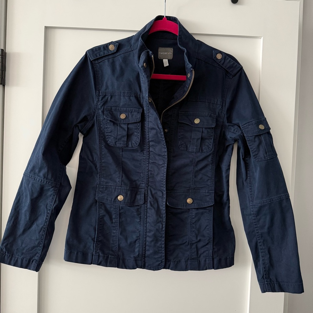 Harper&Liv Navy Utility Jean Jacket with Pocket Accents